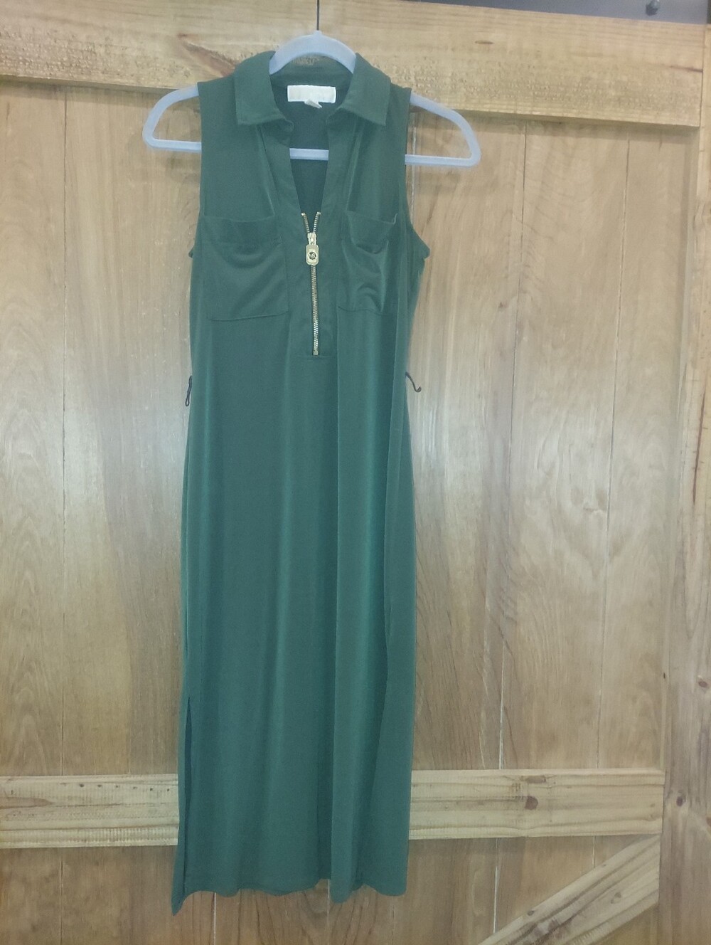 Michael Kors Womens Dress Midi Belt Missing Sleeveless 1/4 Zip Olive Green Sz XS